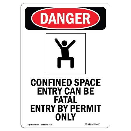 SIGNMISSION OSHA Danger Sign, Confined Space Entry, 18in X 12in Decal, 12" W, 18" H, Portrait OS-DS-D-1218-V-1087